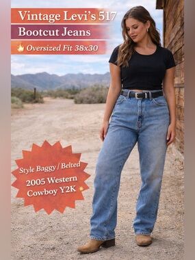 Vintage Levi’s 517 Bootcut Jeans 38x30 2005 Med Wash Western Blokecore Y2K USA